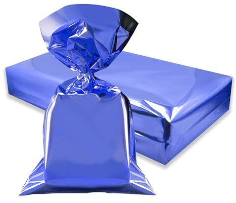Decoraparty 50 Briefumschläge Blau Metallic für Geburtstagsfeier, Feier, Weihnachten, Geschenkbeutel, Geschenkbox, Plastiktüten aus Polypropylen, elegant glänzend, 35 x 50 cm
