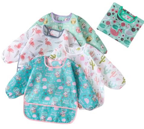 HaimoBurg Lot de 5 Etanche Bavoir à Manches Longue pour Bébé alimentation Imperméable Blouse Tablier 3 a 24 Mois (5 Pcs Set B)