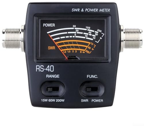 Standing Wave Meter Power Meter, RS-40 SWR and Power Meter for HAM Mobile Radio UHF VHF 140~150MHZ and 430~450MHZ Frequency 0-200W Power