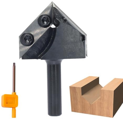 Sinoprotools Wendeplatten V-Nutfräser, Schaft 8mm,V Groove Oberfräser mit 2-seitigen Austauschbare Hartmetall(HW), Durchmesser 38.1mm, Nutzlänge 32mm, Winkel 90°, Z2