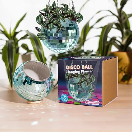 Bubblegum Stuff - Blauer Discokugel-Hängepflanzer – Hängekorb für Zimmerpflanzen, Silberkette, Kräuterpflanzgefäß, Boho-Raumdekoration, 15,2 cm