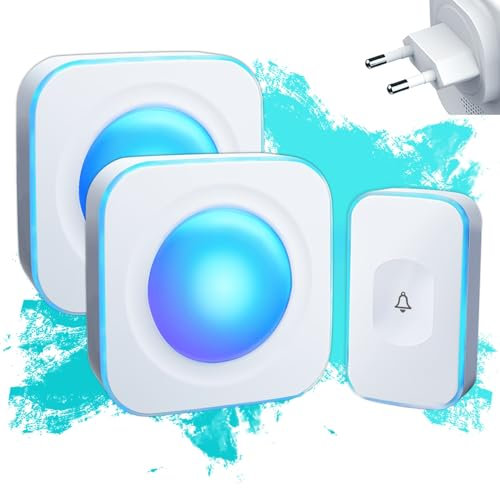 Türklingel Funk Aussen Wasserdicht Funkklingel 360m Funkreichweite Funk Klingel Kabellos mit 2 Empfänger 1 Sender und LED-Blitz 36 Melodien 4 Lautstärkestufen JSIEEM