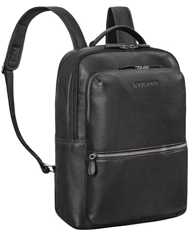 STILORD Tomke Leder Rucksack mit Laptopfach Herren und Damen Businessrucksack Laptop Rucksack 15 6 Zoll Arbeitsrucksack Rucksack mit vielen Fächern Backpacker Rucksack Farbe:schwarz