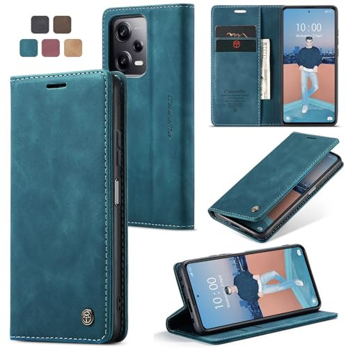 Cracedily Coque pour Xiaomi Redmi Note 12 Pro 5G Pochette, Etui Protection Housse Premium en Cuir PU,Etui à Rabat Pochette de Portefeuille Étui pour Xiaomi Redmi Note 12 Pro 5G Case, Bleu Vert