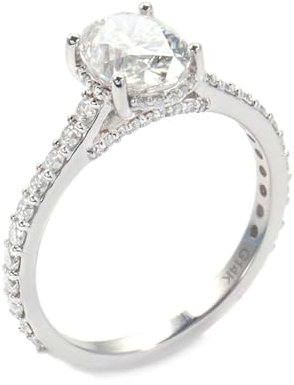 Skcess 14 Karat Weißgold Ring Weiß Moissanit Oval, Verlobungsring mit Ovalem Moissanit Ringe Frauen Größe 49 (15.6)