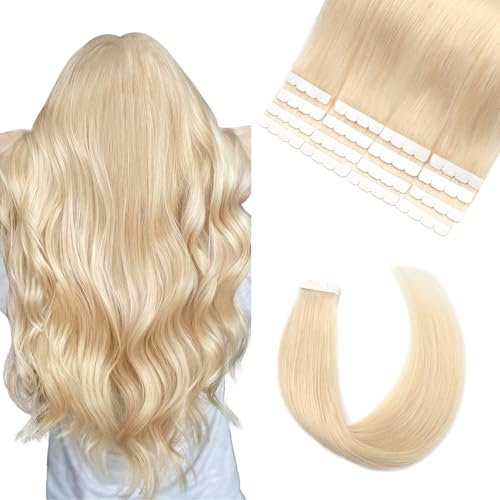 Vlasy Tape Extensions Echthaar 30cm Mini Tape in Extensions Echthaar Hellblond Gerade Tape Haarverlängerungen Echte Menschliches Haar Natürliche Invisible Tape Hair Extensions 60A# 16 Stück