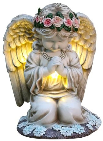 Ange de Jardin – Statue Solaire, Anges solaires de cimetière | Ange priant en résine imperméable pour décoration de Jardin avec Couronne, Lampes solaires, Sculpture d'art en résine, Figurine de