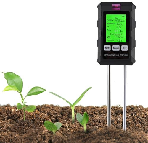 LEUTED 6-in-1 Bodenmessgerät, Multifunktionaler Bodentest Messgerät für Fruchtbarkeit Temperatur Lichtintensität Bodenfeuchte pH und Luftfeuchte, pH Bodentester für Rasen Gartenarbeit Landwirtschaft