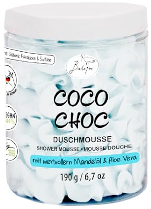 BadeFee Mousse da doccia Coco Choc, 190 g, idratante per la doccia con olio di mandorle e aloe vera, vegano e cosmetici naturali, senza parabeni e siliconi, profumo di cocco al cioccolato, fatto a