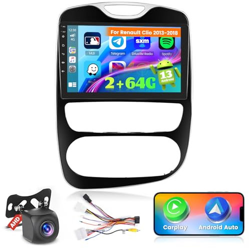 Ohradio 2G+64G per Renault Clio 2013-2018 Stereo Android 15 GPS con Wireless Carplay Android Auto Radio FM/RDS WiFi + Retrocamera + MIC - 2DIN 10 Pollici