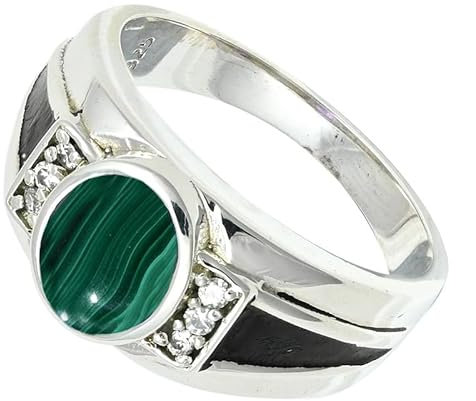 JEWELFORCE 925 Sterling Silber Malachit Edelstein Ring Herren Damen Stein Band Ring Alle Größen Ring Handgefertigter Schmuck JSR-1166CB_62 (19.7)