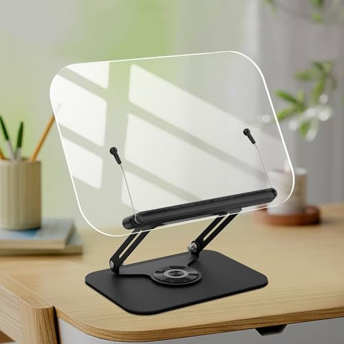 Gwezmxs Acryl Buchhalter Leseständer mit Klappbar und Tragbar, Buchständer 360° Drehbare Basis mit Kerben, Kochbuchhalter, Laptop Ständer, Labletständer, Notenständer