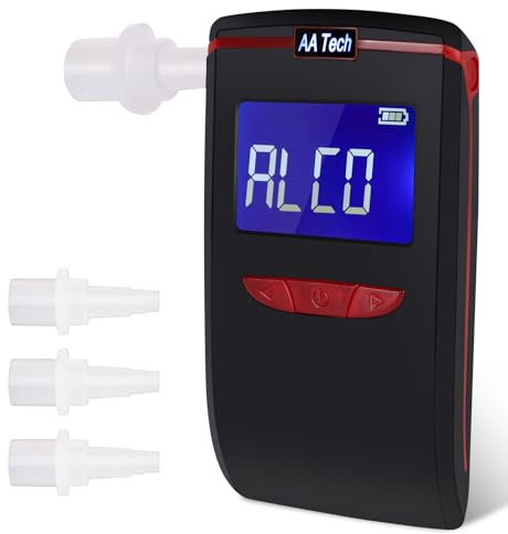 HooJtny Alcoholímetro Homologado DGT, Alcoholimetro Portátil Certificado Profesional, Alcoholímetro Digital con 4 Boquillas Sensor Semiconductor