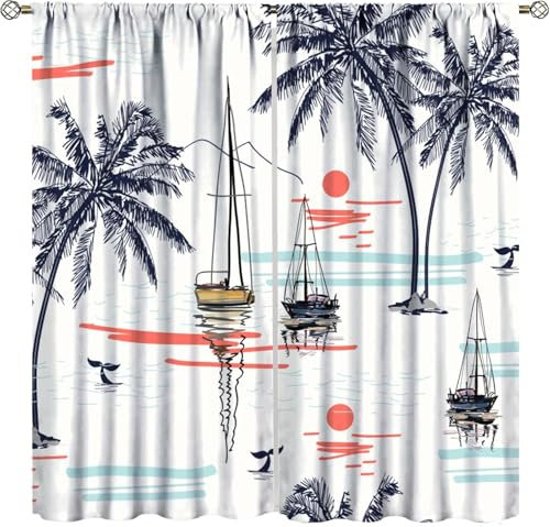 Tende 3D Alberi Di Barche A Vela Dei Cartoni Animati 3D Stampa Digitale Stereo Curtain Drappeggiatori Insonorizzato Soggiorno Camera Da Letto Hotel Decorazione - Tende Per Bambini - -7097082196011300