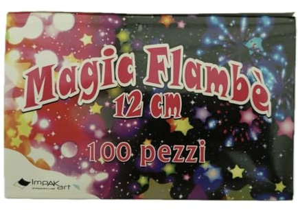 100 CANDELINE MAGIC FLAMBE PARTY TORTA 12Cm categoria F1 (USO INTERNO ED ESTERNO) IMPAKART
