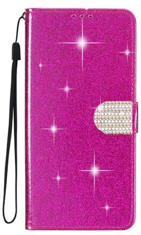 SEHEYA Klapphülle für iPhone 11 Pro Max Glänzend Handy Hülle Premium Glitzer PU Leder mit Magnetische Diamant Schnalle Standfunktion Kartenfächer Schutzhülle, Fuchsia