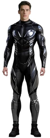 Koongso Adults Superhero Costume, Mens Womens 3D Print Armor Robot Cosplay Bodysuit Full Body Long Sleeve Cyborg Catsuit Jumpsuit Battle Suit for Halloween Party