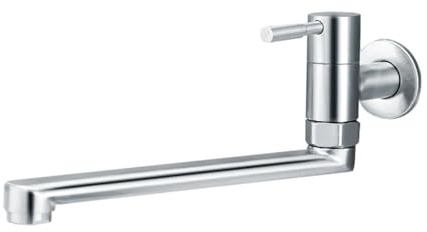 Grifo de cocina flexible con boquilla giratoria de 180° montado en la pared, de acero inoxidable, grifo de agua fría, ideal para uso en fregadero y piscina y diseño elegante