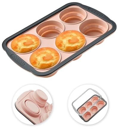 LeKuni Muffin Backform Silikon mit Metallverstärktem Rahmen, Mini Muffinform für 6 Tassen, Cupcake Förmchen Standardgröße, Backblech, Muffinförmchen, Antihaftbeschichtet, Ungiftig für Den Ofen