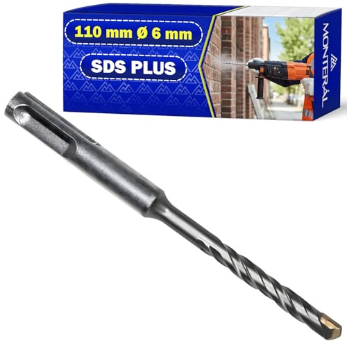Foret Beton SDS Plus Ø 6 mm x 110 mm Fabriqué en Acier et Carbure de Tungstène - Meche Beton SDS Plus Peut Être Utilisé pour Briques Murs Pierre Béton Armé - MONTERAL