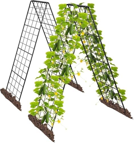 Garvee 2er Set Gurken-Spalier A-Form Rankhilfe 150cm Metall Pflanzregal mit 50m Bindedraht Kletterhilfe für Hochbeet Gurken Tomaten Erbsen Pflanzen Wachstum