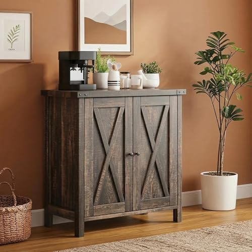 Koioplie Küchenschrank Mit Arbeitsplatte Sideboard Massivholz-Aufbewahrungsschrank Mit Zwei Schubladen Und Türen Für Wohnzimmer Küche Esszimmer Rustikales Braun