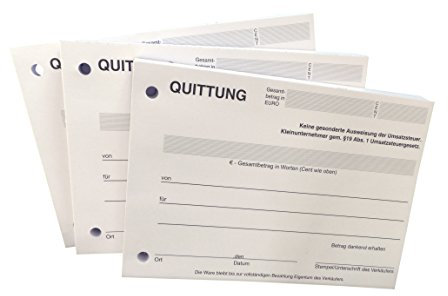 Druckerei Scharlau 5x Block Quittung - Quittungsblock für Kleinunternehmer (§19) - 2 x 50 Blatt DIN A6 - gelocht - SD -durchschreibend (22427)