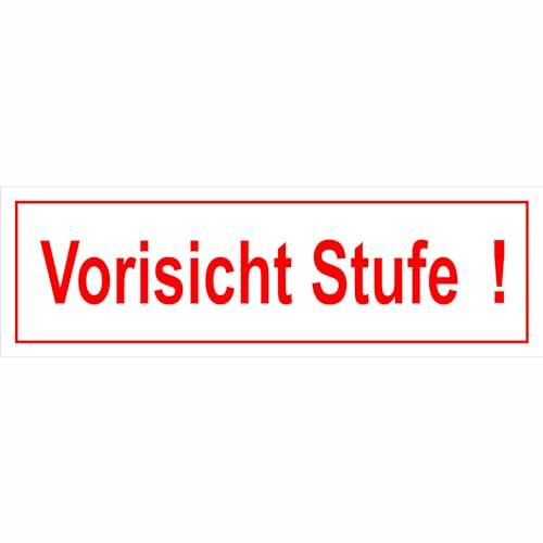 Indigos UG Aufkleber Vorsicht Stufe! - 25 cm x 7,00 cm - selbstklebender Sicherheits Aufkleber für Tür oder Wand - Warnschild für Gebäude, Hotel, Büro, Firma, Haus, Praxis