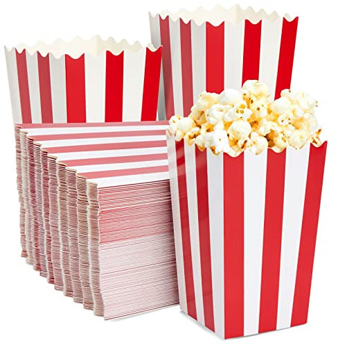 Mini Boîtes à Popcorn Classiques Rouges et Blanches, Lot de 100 Petite Boites à Popcorn, 0,6 litres, 14,2 x 8,4 x 8,4 cm