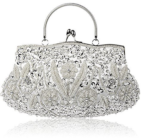 Simcat Große Clutch mit Perlen und Pailletten, silber, Einheitsgröße