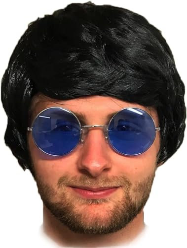 MENS ADULT BOYBAND WIG FANCY DRESS SHORT WIGS POP PARTY COSTUME 60S 70S 80S (Black)