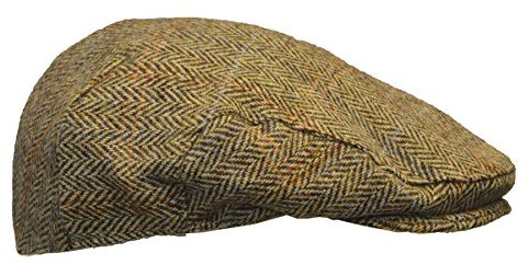 WALKER AND HAWKES Unisex Schiebermütze aus Harris-Tweed - Fischgrätmuster - Sandfarben - 2XL (61cm)