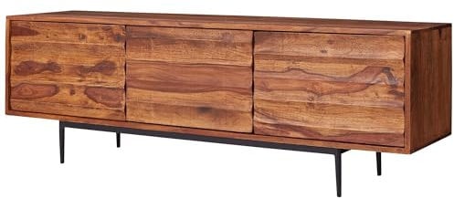 FineBuy HiFi Lowboard FB51426 Sheesham Massivholz Landhaus TV Kommode 147x50x38cm, Fernsehschrank Unterschrank mit 3 Türen, Fernsehtisch Ablagefach, Fernsehkommode TV Möbel
