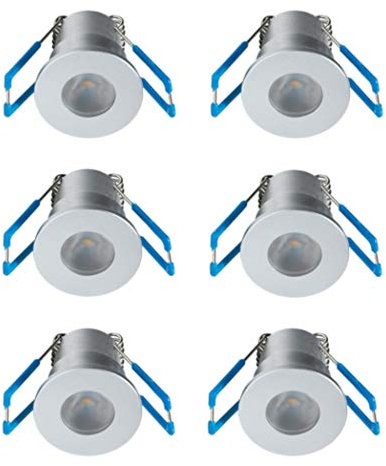 LEDUX 1W Mini Einbaustrahler, Aluminium, IP65 Wassergeschützt, 3000K Warmweiß, Dimmbar, Mini-Einbauleuchten für Innen- und Außen, ideal für Terrassendach, Bad, Dusche uvm (Silber, 6er-Set ohne Funk))