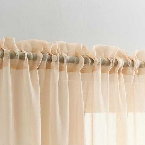 MYSTIC-HOME Sheer Curtains Taupe 95 Inches Long, Window Treatments Rod Pocket Drapes for Living Room, Bedroom, Semi Crinkle Voile Curtain Panels for Yard, Patio, Villa, Parlor, Set of 2, 52x95