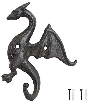 TentHome Garderobenhaken Gusseisen Haken Antik Rustikale Wandhaken Nostalgie Dekorative Drache Garderobe für Wandbehang Schlüssel Kleidung Mäntel Handtuch (Drache4 (11,1 x 2,1 x 14,1 cm))