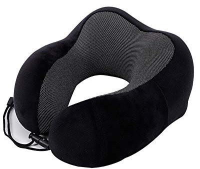 FANDARE Nackenkissen Reisekissen aus Memory-Schaum Neck Pillow Damen Herren Nackenhörnchen Nackenstützkissen Kissen mit maschinenwaschbar für Flugzeug/Auto/Zug Reisen,Zuhause,Büro Schwarz