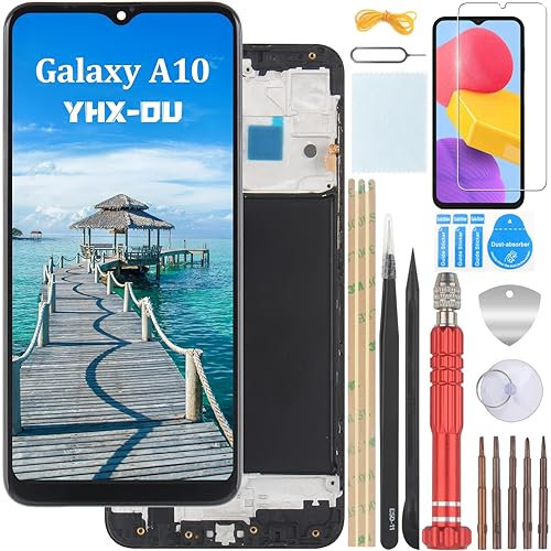 YHX-OU Écran LCD pour Samsung Galaxy A10 2019 SM-A105F SM-A105G Ecran avec Chassis LCD Display Ensemble de numériseur d'écran Tactile Remplacement + Outil +1 Piece Verre trempé(Noir+Cadre)