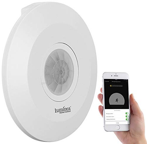 Luminea Home Control Raumüberwachung: Extra-Flacher WLAN-PIR-Bewegungsmelder mit App, 360°, 230 Volt (WLAN Bewegungssensor, Alexa Bewegungsmelder, Lampe mit Bewegungs Melder)