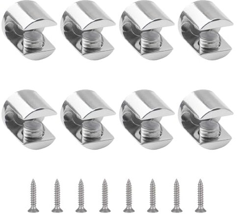 UFURMATE Glass Shelf Bracket, 8Pcs Wall Mounted Adjustable Glass Shelf Clamp Clips Polished Chrome Zinc Alloy Glass Clamp Brackets Supports Mounting Brace for 6-10mm Thick Glass