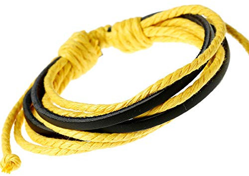 BVFRA Lederarmband, Herren Lederarmband, Geflochtener Verstellbarer Punk Echtes Leder Charm Einfachheit Seil Mehrschichtig Schwarz Gelb Leder Armbänder Geschenk Für Männer Frauen Jungen Mädchen