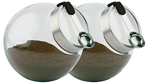 APS Vorratsglas mit Löffel (2er Set), 20 x 20 cm, Aufbewahrungsglas mit aromadichtem Verschluss, Glaskugel mit Löffel, Transparentes Vorratsglas aus Edelstahl, Silikon, Glas, spülmaschinengeeignet