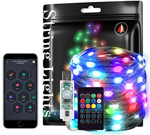BTF-LIGHTING Intelligente Lichterketten RGB IC WS2812B IC 10M Schwarzes Draht USB Bluetooth Twinkle mit Timer und Fernbedienung Musik Sync Modi Farbe Chasing Lichter für Weihnachten IP65 DC5V