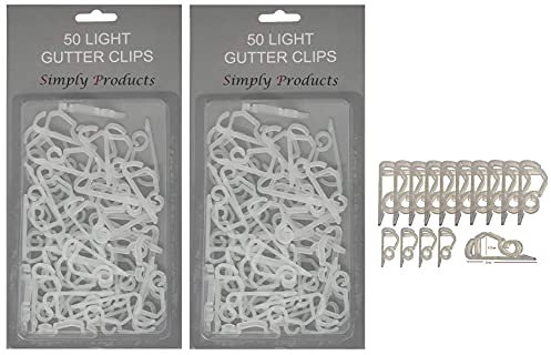 Simply Products 100 Gutter Hooks for Hanging Outdoor Christmas Xmas String Lights/Rope Lights Gutter Clips (Clear)