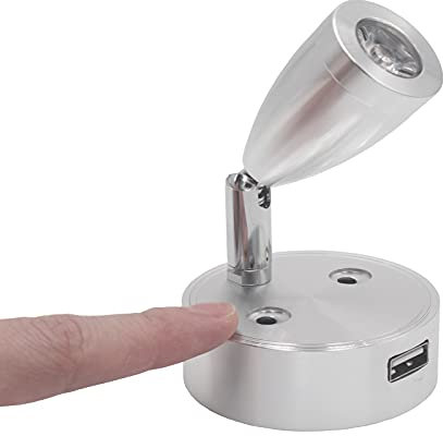 12 V LED Spot Leselampe mit USB-Ladeanschluss, dimmbar, Touch, Campervan Spotlight, Wohnmobil, Nachttischlampe für Wohnmobil, Boot, Yacht, Wohnmobil, Wohnwagen, Warmweiß (Silber-2)