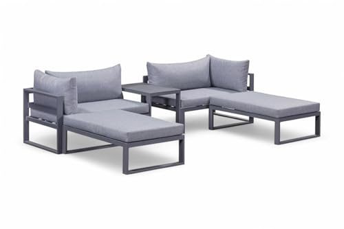 Santorini Grey 5-Piece Modular Lounge Set - L & R Sofas, Ottomans, Coffee Table, Modern Outdoor Furniture