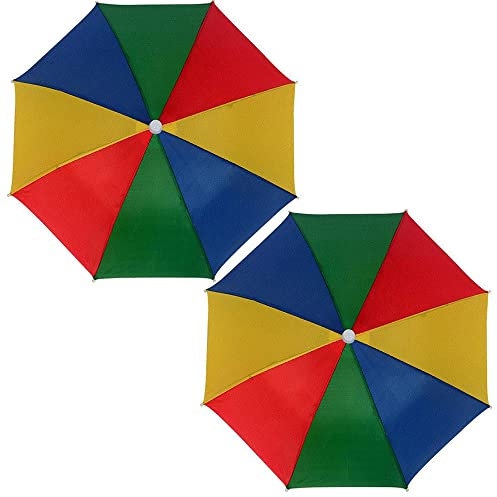 Regenschirmhut,2 PCS Regenbogen Sonnenschirm Kopf Angeln-Regenschirm-Hut mit Elastischen Bändern Verstellbarer Regenschirmmütze Sonnenschirm Hut für Erwachsene Kinder Outdoor Angeln Gartenarbeit