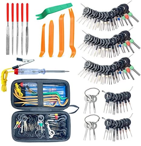 Maerd 87pcs Terminal Extractor Removal Tool Kit, Terminal Ejector Kit Depinning Tool Wire Connector Pin Release Set, Come with Automotive Circuit Tester & Terminal Cleaner Set & Trim Removal Tool