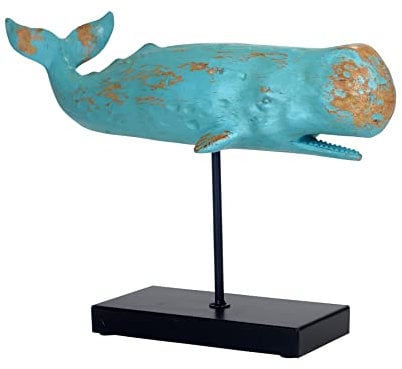 Wal Walfisch Fisch Dekofigur Statue Skulptur Standfuß Polyresin Modern - Maritime Deko für Wohnung in Holz-Optik - Dekoration für Wohnzimmer, Schlafzimmer oder Badezimmer - XL 40x12.50x28 cm