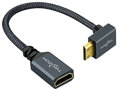 Twozoh Câble Adaptateur Mini HDMI vers HDMI Coudé, Nylon tressé vers le bas coudé à 90 °, Câble d'extension Mini HDMI vers HDMI compatible 3D/4K 1080p